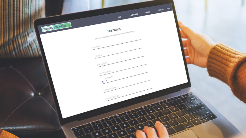 Careers in cannabis sign up form on laptop